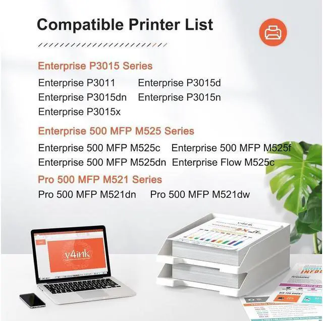 Alt view image 2 of 4 - v4ink Compatible CE255A Toners_Cartridges_Printer Replacement  55A 55X CE255A CE255X Black Ink  P3015 P3015d P3015dn P3015n Enterprise 500 MFP M521d