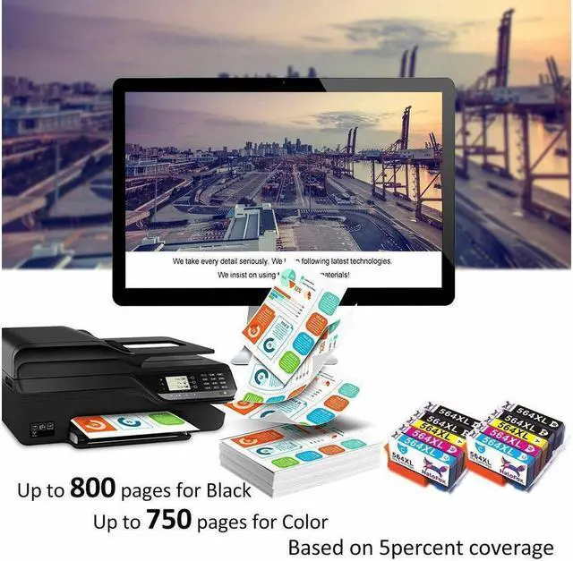 Alt view image 4 of 5 - 8PK High Yield Ink Cartridge for 564XL 564 XL 5510 5520 5514 6510 Printer