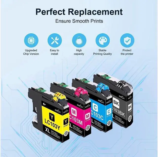 Alt view image 5 of 5 - LC103 Ink cartridges Replacement for Brother Printer Ink lc103XL lc101 Ink cartridges, Compatible with MFC-J870DW MFC-J6920DW MFC-J6520DW MFC-J450DW MFC-J470DW (1 Black, 1 Cyan, 1 Magenta, 1 Yellow)