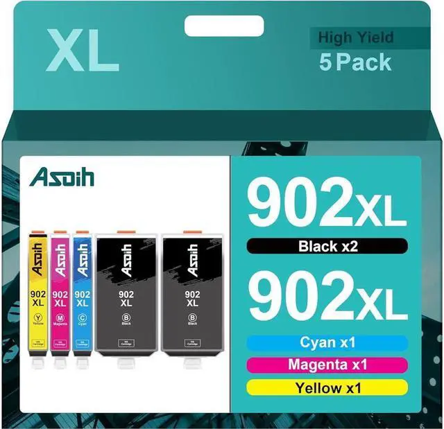 Main image of 902XL Ink Cartridge Combo Pack | Work  OfficeJet 6978 6960, OfficeJet Pro 6968, 6960, 6970, 6958 Series | Replacement  Ink 902 | 5 Pack