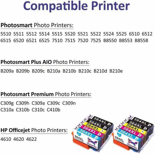 Alt view image 5 of 5 - 10 Pack Ink Set for 564XL 564 Officejet 4610 4620 4622 Deskjet 3070A AIO 3520