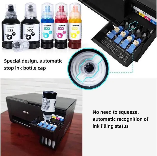 Alt view image 3 of 5 - OFFICENTER T522 522 Ink Refill Bottles for Ecotank ET-2760 ET-4760 ET-2750 ET-2720 ET-3760 ET-2850 ET-15000 ET-2800 ET-4700 ST-4000 ST-2000 ET-3710 ET-5880 ET-3850 ET-3750 ET-2803 Printer (2BK C M Y)
