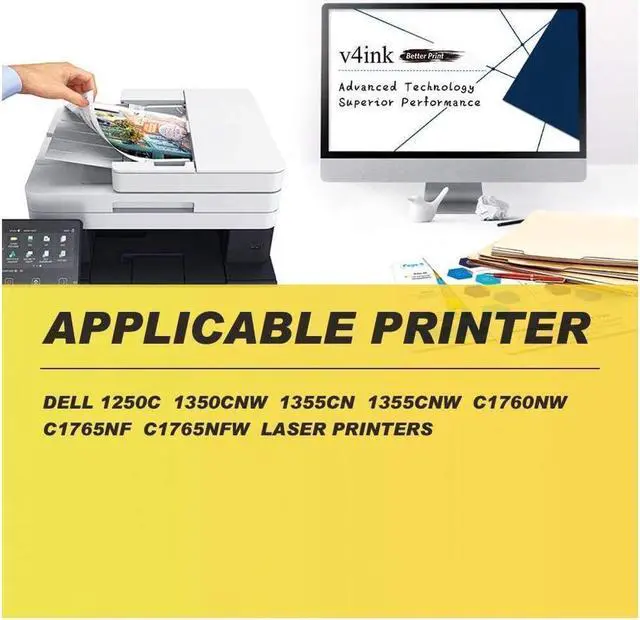 Alt view image 2 of 5 - v4ink High Yield Compatible Toner Cartridge Replacement for Dell 1250 810WH C5GC3 XMX5D WM2JC (KCMY, 4-Pack) for use in Dell 1250c Dell C1760nw 1350cnw 1355cn 1355cnw C1765nf C1765nfw Printer