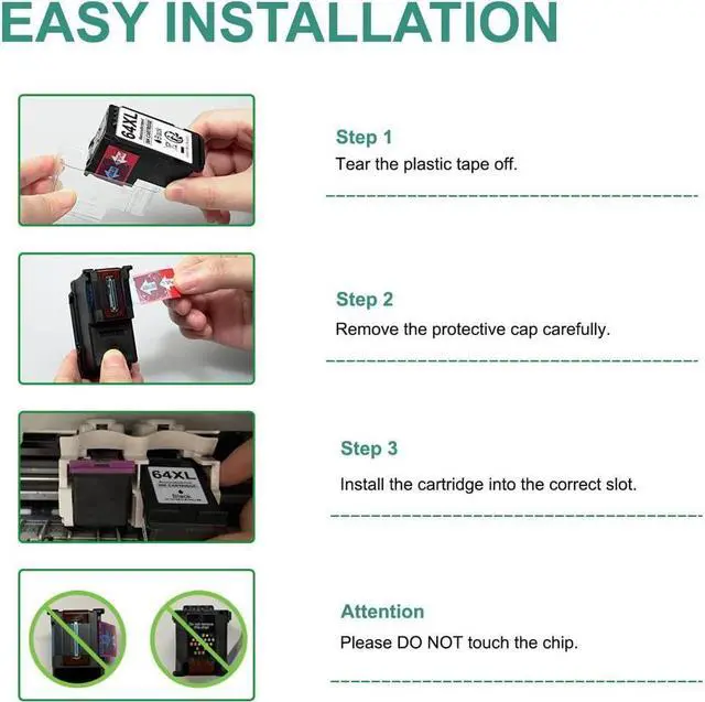 Alt view image 5 of 5 - 64XL Black/Color Ink Cartridges Replacement  64XL Ink Cartridge Combo Pack Remanufactured  64 Ink Works with Envy Photo 7858 7855 7155 7164 6255 Tango Series Printer (Black & Tri-color)