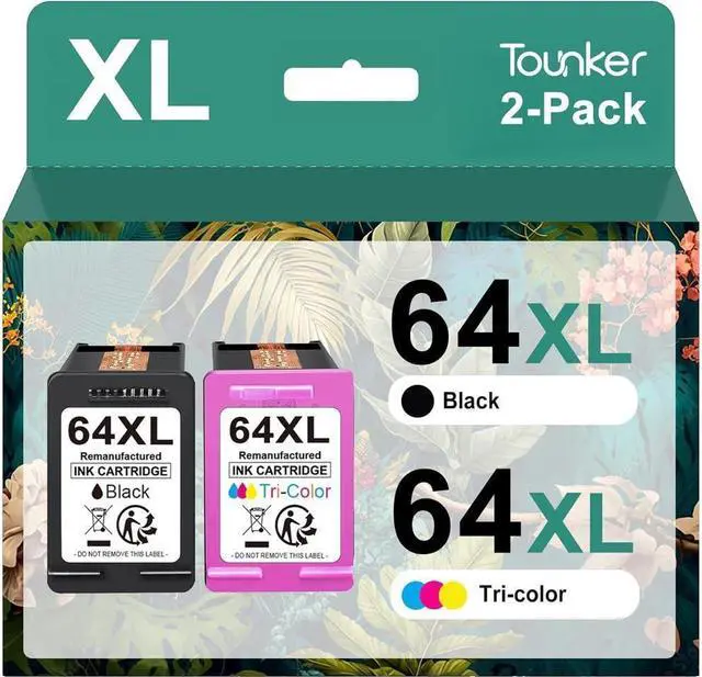 Main image of 64XL Black/Color Ink Cartridges Replacement  64XL Ink Cartridge Combo Pack Remanufactured  64 Ink Works with Envy Photo 7858 7855 7155 7164 6255 Tango Series Printer (Black & Tri-color)