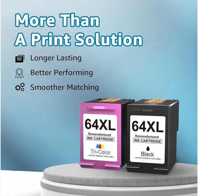 Alt view image 4 of 4 - 64XL Ink Cartridges Black and Color Replacement  64XL Ink Cartridge Combo Pack  Ink 64 XL Work with Envy Photo 7858 7855 7155 Envy Inspire 7255e 7955e Tango Series(1 Black, 1 Tri-Color)