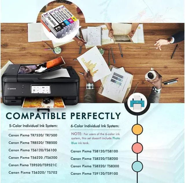 Alt view image 3 of 5 - 6PK Ink Cartridges For TS8120 TS9120 TS8220 PGI-280 XXL CLI-281 XXL