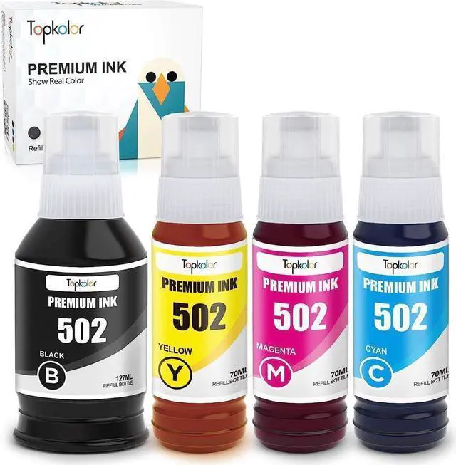 Main image of Topkolor Compatible T502 502 Refill Ink Bottle Kit for ET-2760 ET-2750 ET-3750 ET-4760 ET-4750 ET-3760 ET-3710 ET-3700 ET-2700 ST-2000 ST-3000 ET-2803 Printer, 4-Pack