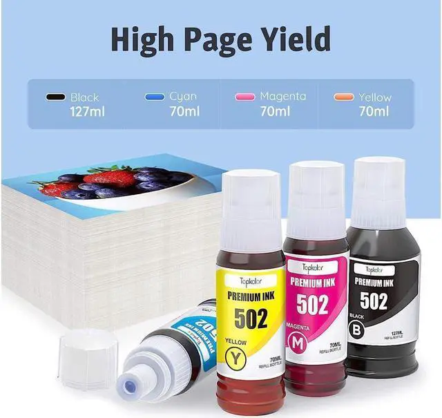 Alt view image 4 of 5 - Topkolor Compatible T502 502 Refill Ink Bottle Kit for ET-2760 ET-2750 ET-3750 ET-4760 ET-4750 ET-3760 ET-3710 ET-3700 ET-2700 ST-2000 ST-3000 ET-2803 Printer, 4-Pack