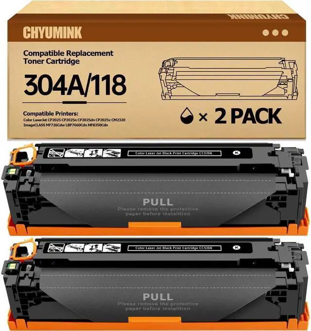 Main image of JC Toner Compatible for 304A CC530A Toner Cartridge for use with Color LaserJet CP2025 CP2025dn CM2320fxi mfp; imageCLASS MF726Cdw LBP766 ( Black, 2-Pack)