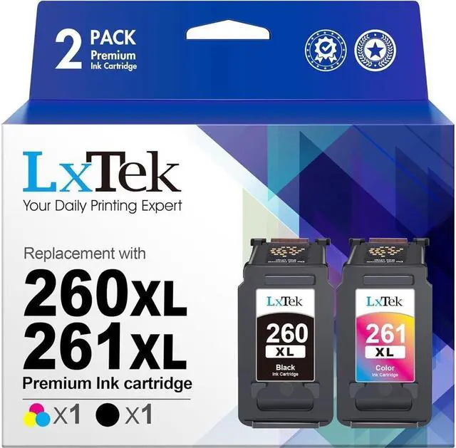 Main image of LxTek Ink Cartridge Replacement for 260XL 261XL 260 XL 261 XL PG-260 PG-260XL CL-261 CL-261XL to use with TS6420 TR7020 TS5320 Printer Tray, 2 Pack(1 Black, 1 Tri-Color)