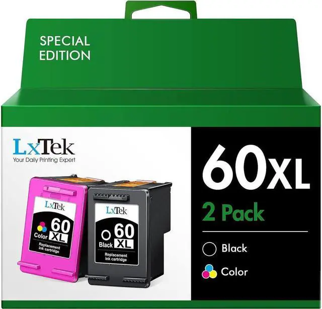 Main image of LxTek Remanufactured Ink Cartridge Replacement for 60XL 60 XL CC641WN CC644WN High Yield for Photosmart C4680 D110, Deskjet D2680 F2430 F4210, Shows Accurate Ink Level (1 Black | 1 Tri-Color