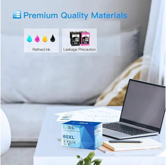 Alt view image 3 of 5 - LxTek Remanufactured Ink Cartridge Replacement for 60XL 60 XL CC641WN CC644WN High Yield for Photosmart C4680 D110, Deskjet D2680 F2430 F4210, Shows Accurate Ink Level (1 Black | 1 Tri-Color