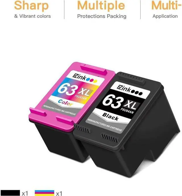 Alt view image 5 of 5 - E-ZInk (TM) Remanufactured Ink Cartridge Replacement for 63XL 63 XL to use with Officejet 3830 5255 4650 3833 Envy 4520 Deskjet 1112 3637 3630 3634 Printer (1 Black, 1 Tri-Color)