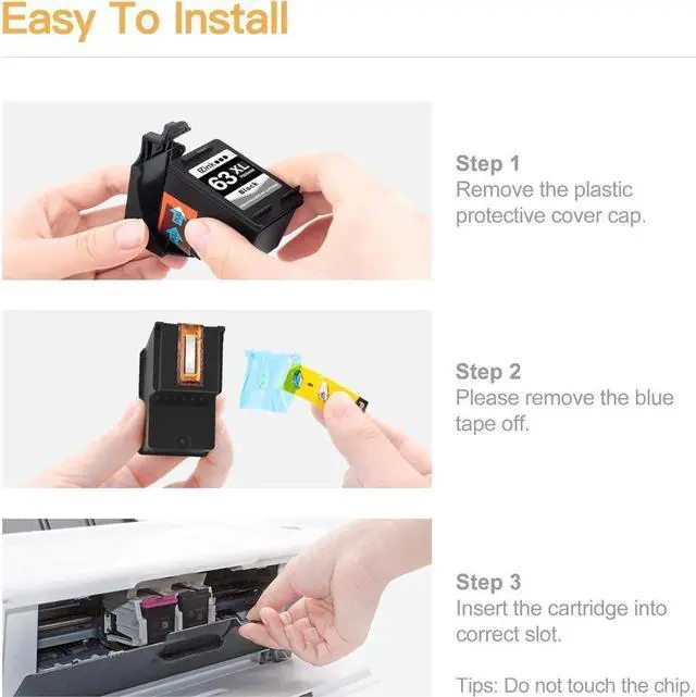 Alt view image 4 of 5 - E-ZInk (TM) Remanufactured Ink Cartridge Replacement for 63XL 63 XL to use with Officejet 3830 5255 4650 3833 Envy 4520 Deskjet 1112 3637 3630 3634 Printer (1 Black, 1 Tri-Color)