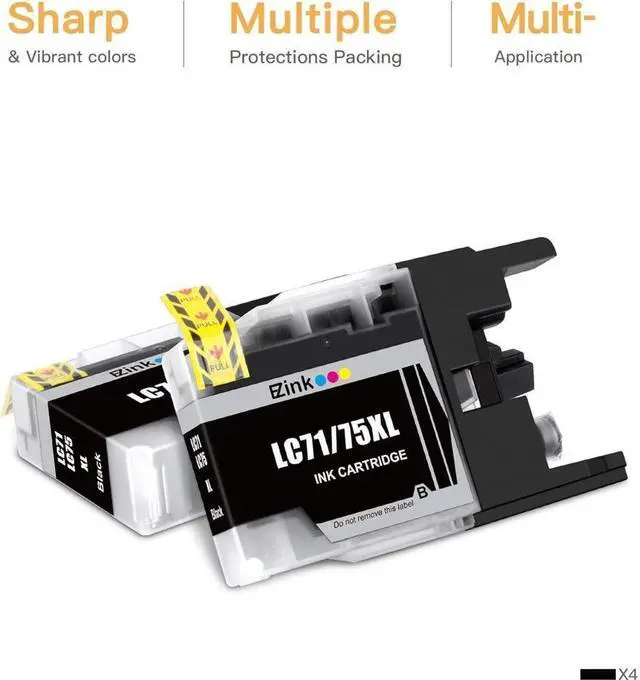 Alt view image 3 of 5 - E-Z Ink (TM Compatible Ink Cartridge Replacement for Brother LC-75 XL LC75 XL LC-71 XL LC71XL High Yield Compatible with MFC-J6510DW MFC-J6710DW MFC-J6910DW MFC-J280W MFC-J425W(Black,4 Pack)