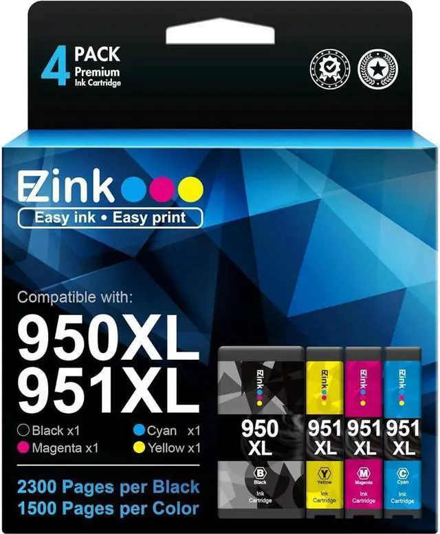 Main image of E-Z Ink (TM) Compatible Ink Cartridge Replacement for 950XL 951XL 950 XL 951 XL to use with OfficeJet Pro 8100 8610 8600 8615 8620 8625 276dw 251dw(1 Black, 1 Cyan, 1 Magenta, 1 Yellow, 4 Pack