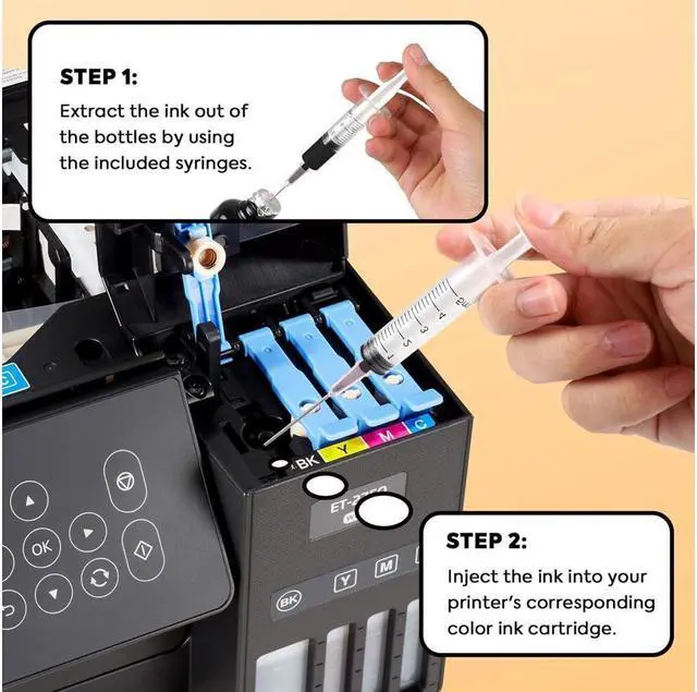 Alt view image 5 of 5 - TESEN Sublimation Ink Refill Kit Replacement for ET-2720 ET-2760 ET-4750 ET-4760 ET-15000 ET-3710 ET-2700 ET-2750 ET-3700 ET-3750 ET-7700 ET-7750 ET-4700 (4 Bottles) Tray Inkjet Printer Ink cartridges