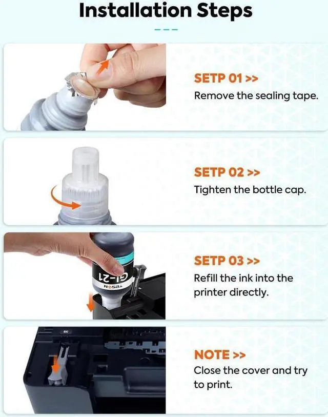 Alt view image 5 of 5 - TESEN GI21 Compatible Refill Ink Bottle Replacement for GI21 GI-21 Color Ink Kit for G1220 G2260 G3260 Printer 4-Pack Color