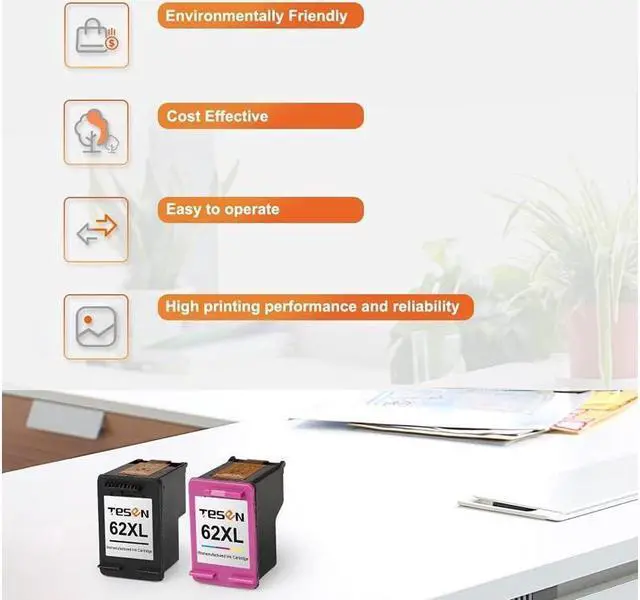 Alt view image 4 of 5 - TESEN Remanufactured 62XL Ink Cartridge Replacement for 62 XL 62XL Use with Envy 5643 5660 5664 5665 7640 7643 7644 7645 OfficeJet 5745 5746 8040 200 250 258 Printer (Black and Tri-Color)
