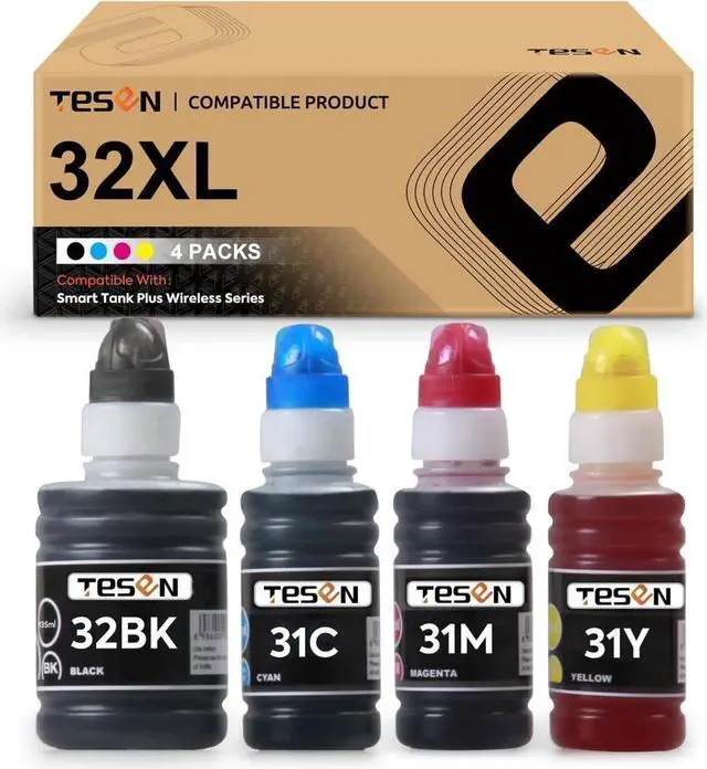 Main image of TESEN Compatible 32 XL 31 XL Ink Bottle Replacement for 32XL 31XL (4 Pack Black Cyan Magenta Yellow) for Use with Smart Tank Plus 651 551 555 559 570 571 655 450 455 457 All-in-One Printer