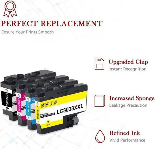 Alt view image 3 of 5 - 4 Pack LC3033 XXL Ink Cartridge for Brother LC3033 MFC-J995DW MFC-J805DW SET
