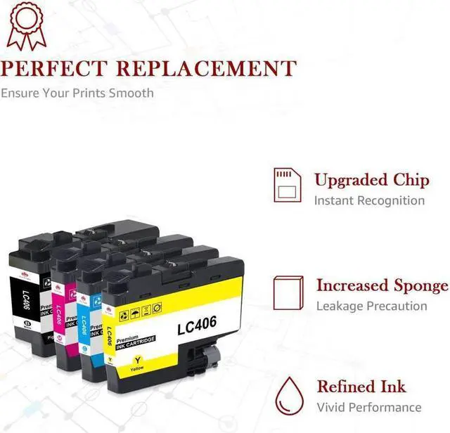 Alt view image 3 of 5 - Compatible LC406 406XL Ink Cartridge for Brother MFC J5855DW J5955DW - 4 Pack