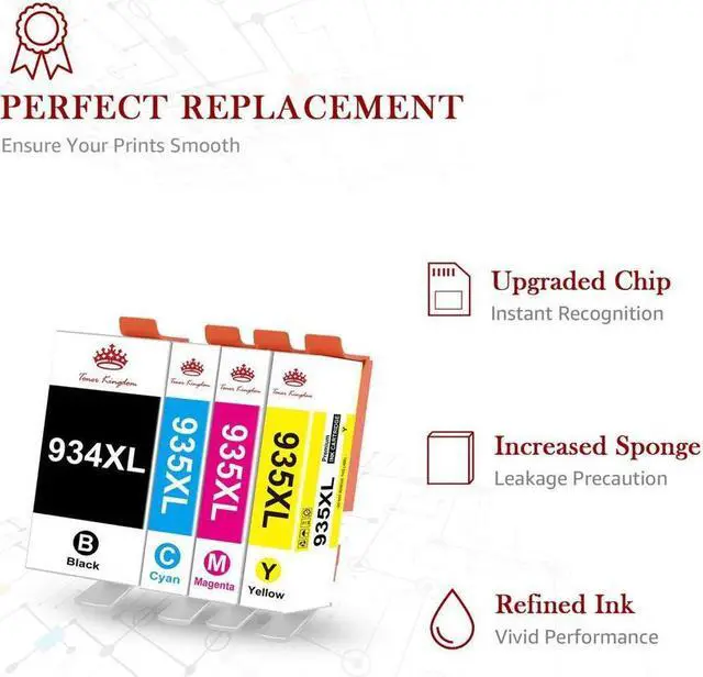 Alt view image 4 of 5 - NEW Chip 934XL 935XL For 934 935 XL Ink Cartridge Full Set 4-pack Black/C/M/Y