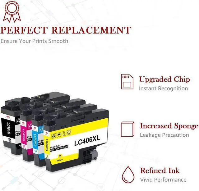 Alt view image 3 of 5 - 4 Pack Compatible LC 406 XL LC-406XL Extra Capacity Ink Cartridge for Brother