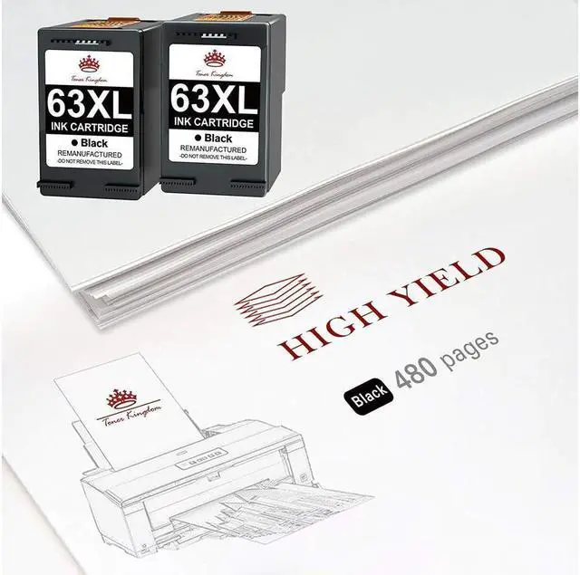 Alt view image 2 of 5 - 2x 63XL Black Ink Cartridge for Officejet 3830 4650 5258 5255 5252 5260 5212