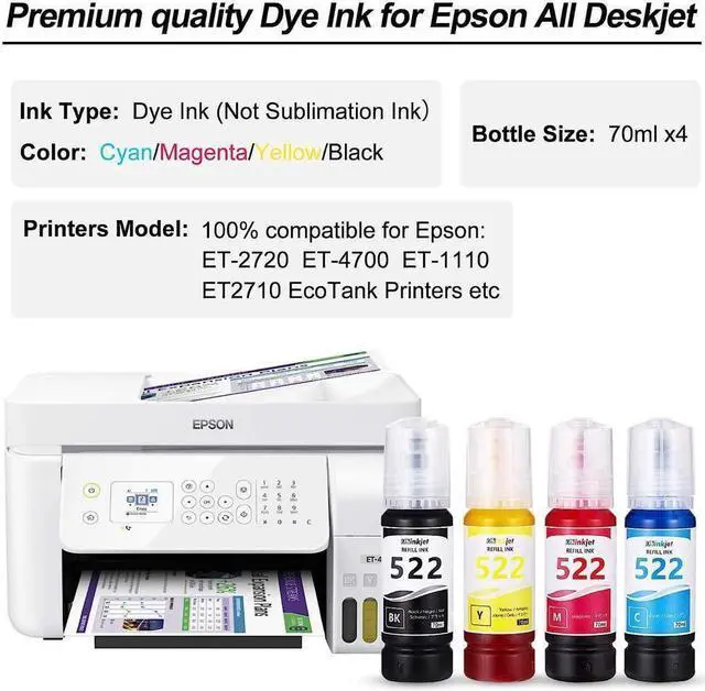 Alt view image 2 of 4 - Osinkjet 522 T522 Refill Ink Bottle Kit for EcoTank ET-2720 ET-2800 ET-4800 ET-2803 Printer