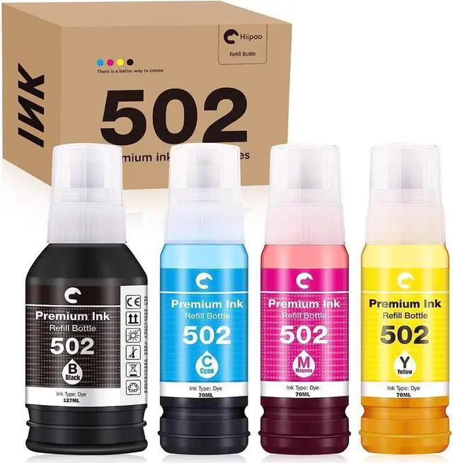 Main image of Hiipoo Compatible T502 502 (Not for Sublimation) Ink Refill Bottles for Ecotank ET-2750 ET2760 ET-2803 ET-3750 ET-4750 ET-3760 ET-4760 ET-2850 ET-4850 ET-3700 ET-3710 ET-15000 ET-2800 ST-4000 Printer