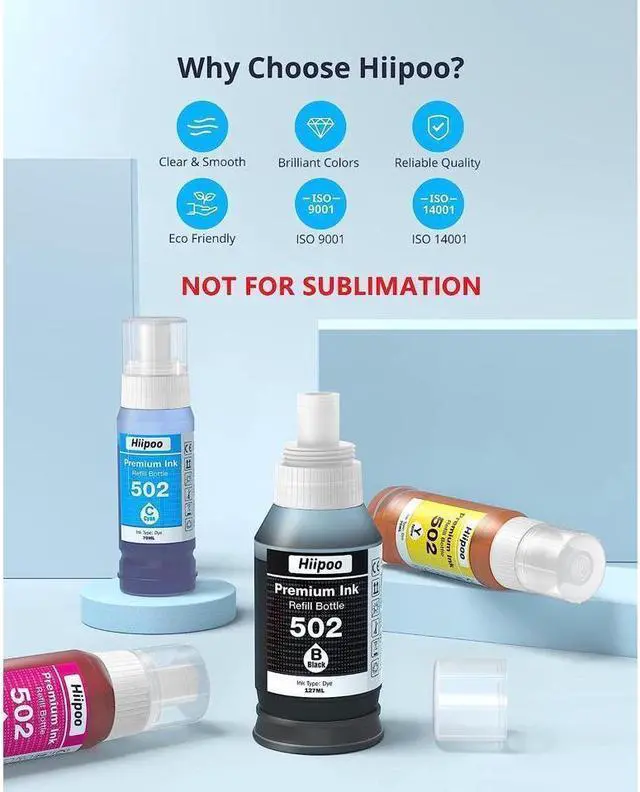 Alt view image 3 of 5 - Hiipoo Compatible T502 502 (Not for Sublimation) Ink Refill Bottles for Ecotank ET-2750 ET2760 ET-2803 ET-3750 ET-4750 ET-3760 ET-4760 ET-2850 ET-4850 ET-3700 ET-3710 ET-15000 ET-2800 ST-4000 Printer