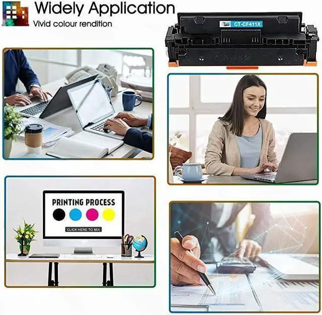 Alt view image 4 of 5 - Compatible Toner Cartridge Replacement for 410X 410A CF410A Color Laserjet Pro MFP M477fnw M477fdw M477fdn M452dn M452dw M452nw M477 M452 Toner Ink Black Cyan Yellow Magenta 4Pack