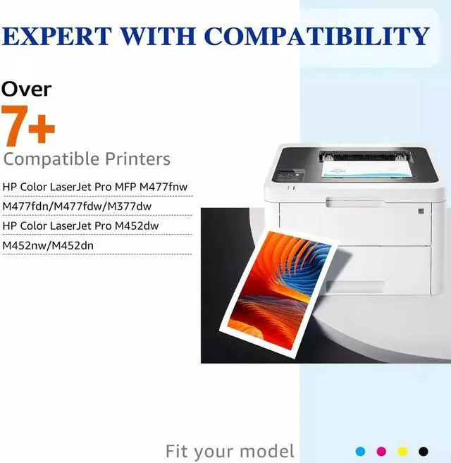 Alt view image 3 of 6 - 4 Toner for 410A CF410A Color Laserjet Pro Mfp M477fnw M477fdw M477fdn M452dn