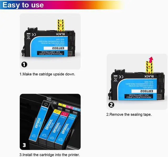 Alt view image 2 of 7 - 5PK T802 T802XL Ink Cartridge Compatible For Epson WorkForce Pro WF-4720 WF-4730 WF-4734 WF-4740 EC-4020 EC-4030 EC-4040 (2K/C/M/Y)