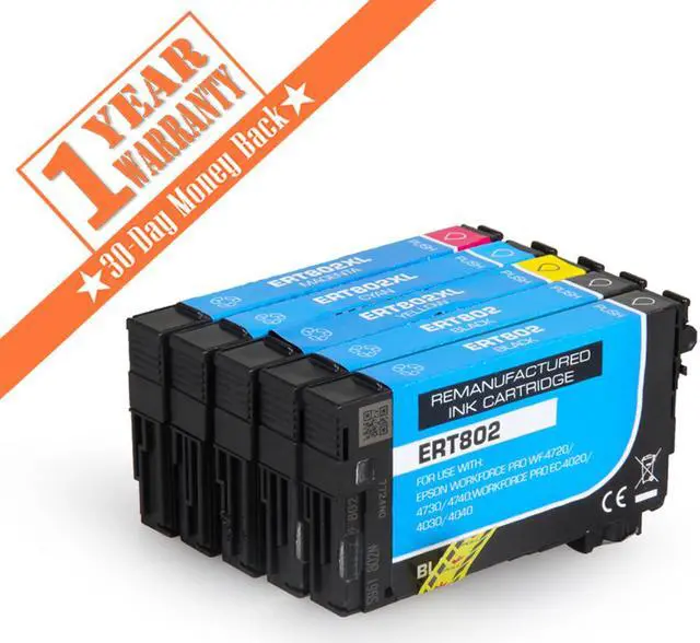 Main image of 5PK T802 T802XL Ink Cartridge Compatible For Epson WorkForce Pro WF-4720 WF-4730 WF-4734 WF-4740 EC-4020 EC-4030 EC-4040 (2K/C/M/Y)