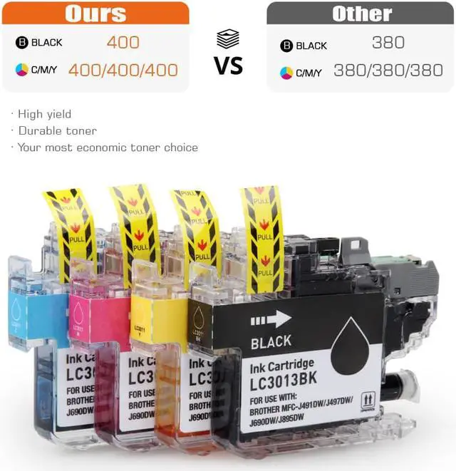 Alt view image 5 of 6 - 4PK LC3013 LC-3011 Ink Cartridge Compatible For Brother MFC-J497DW MFC-J690DW MFC-J895DW MFC-J491DW