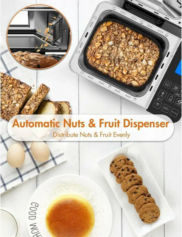 Alt view image 5 of 5 - Bread Maker with Automatic Fruit Dispenser, Stainless Steel Bread Machine 2LB