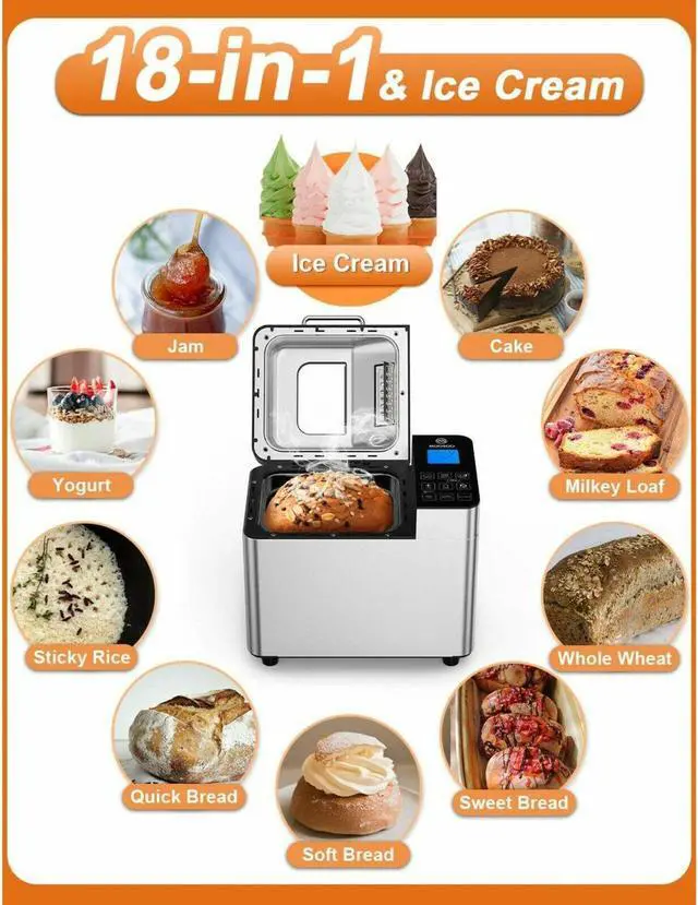 Alt view image 3 of 5 - Bread Maker with Automatic Fruit Dispenser, Stainless Steel Bread Machine 2LB