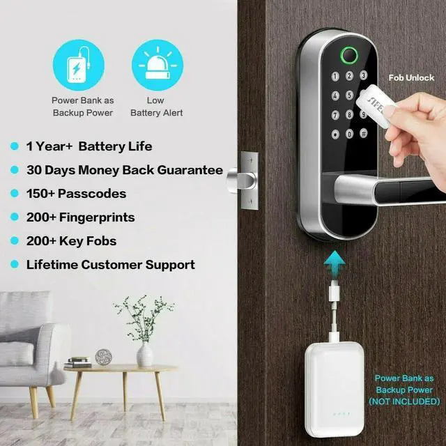 Alt view image 3 of 7 - Sifely Biometric Fingerprint Digital Keypad Keyless Entry Code Smart Door Lock
