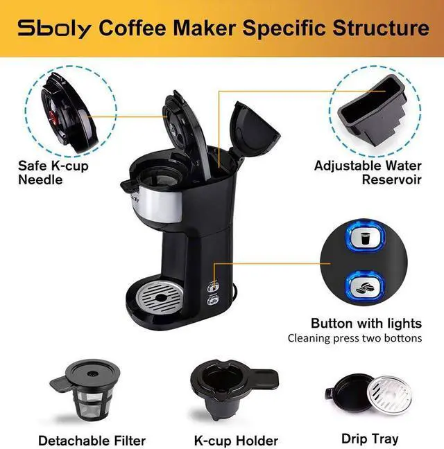 Alt view image 7 of 7 - Sboly Coffee Maker fast Brewer K-Cup Pod & Ground Coffee Single Serve Self Clean
