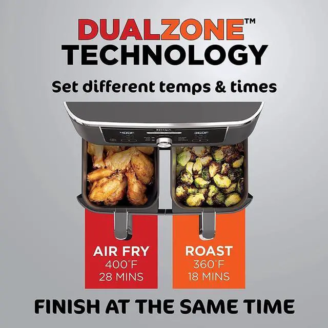 Alt view image 6 of 7 - Ninja DZ401 Foodi 6-in-1 10-qt. XL 2-Basket Air Fryer (DZ401/AD350) Certified Ninja Refurbishe d with 2-Year Warranty!