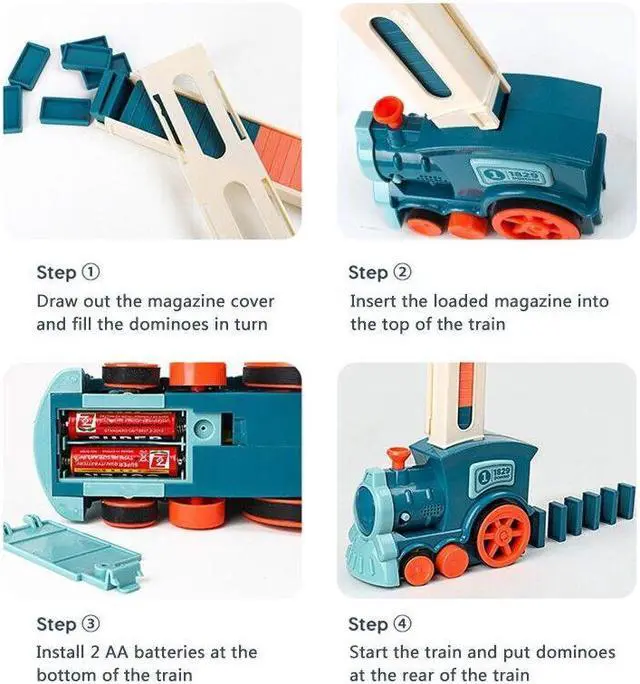 Alt view image 6 of 7 - Kids Electric Domino Train Car Sound &Light Automatic Laying Dominoes Brick toy 100pcs Domino