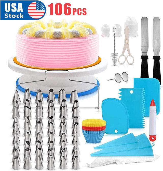 106pcs Set Cake Decorating Supplies Pieces Kit Baking Tools Turntable Stand  Pen 
