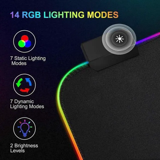 Alt view image 4 of 7 - For RGB LED Extra Large Soft Gaming Mouse Pad Oversized Glowing 31.5×11.8 inches
