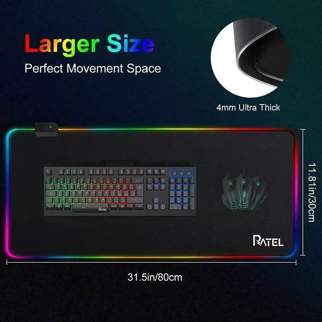 Alt view image 5 of 7 - For RGB LED Extra Large Soft Gaming Mouse Pad Oversized Glowing 31.5×11.8 inches
