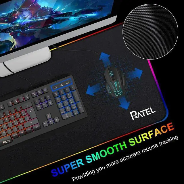 Alt view image 2 of 7 - For RGB LED Extra Large Soft Gaming Mouse Pad Oversized Glowing 31.5×11.8 inches