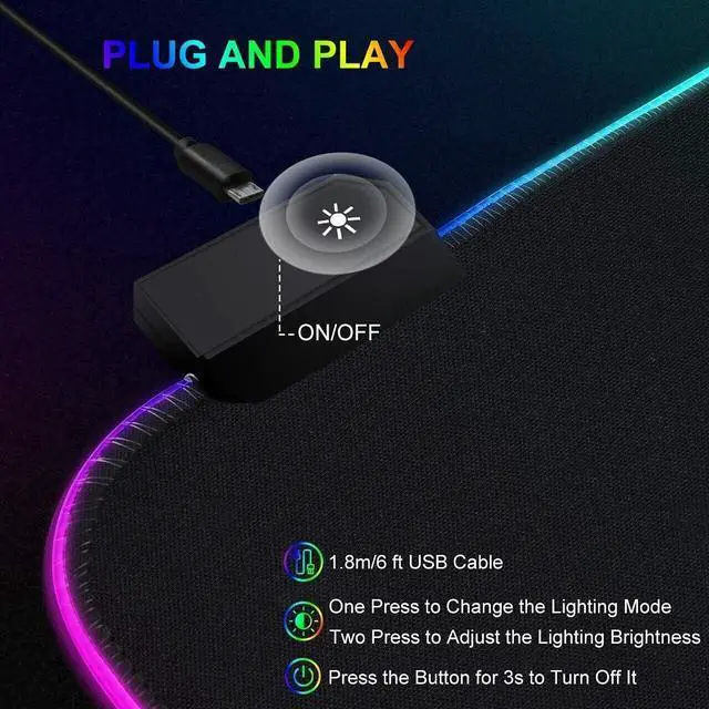 Alt view image 3 of 7 - For RGB LED Extra Large Soft Gaming Mouse Pad Oversized Glowing 31.5×11.8 inches