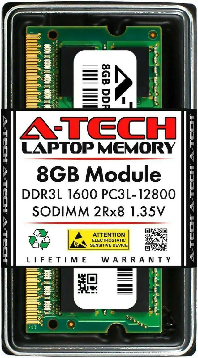 Main image of A-Tech 8GB DDR3 1600 PC3-12800 Laptop SODIMM 204-Pin Memory RAM PC3L DDR3L 1x 8G